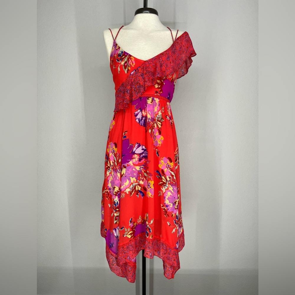 Anthropologie Maeve Red Floral Dress Size 10